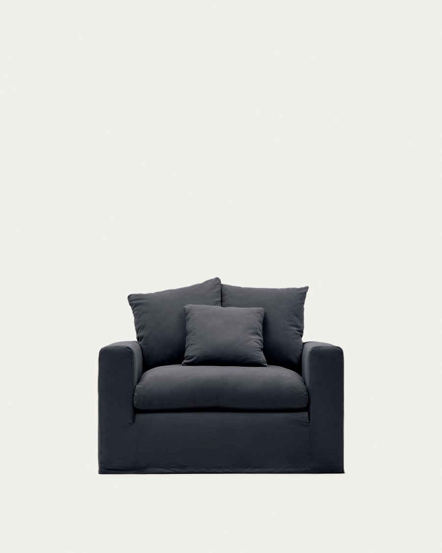 Nora armchair cover in anthracite grey linen and cotton 140 cm