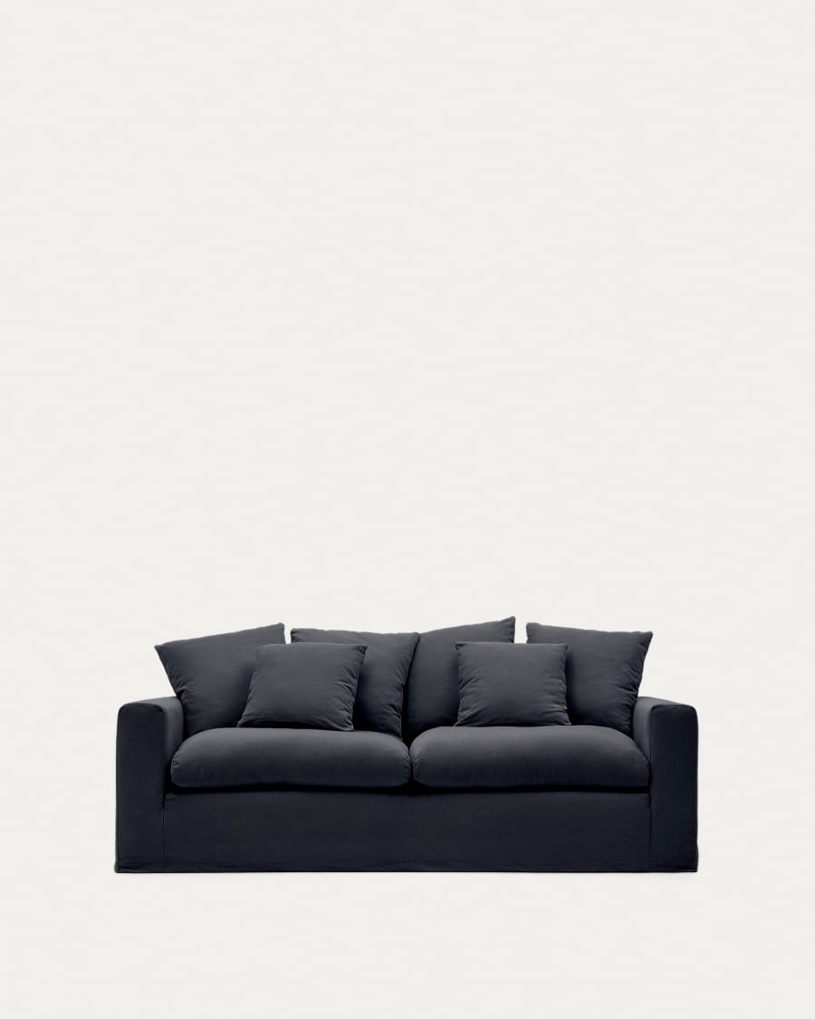Nora 3-seater sofa cover in anthracite grey linen and cotton
