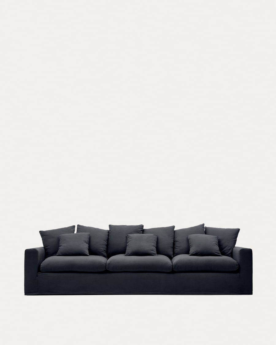 Nora 4-seater sofa cover in anthracite grey linen and cotton