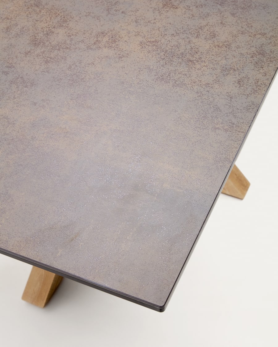 Argo table in Iron Moss porcelain and wood-effect steel legs, 180 x 100 cm