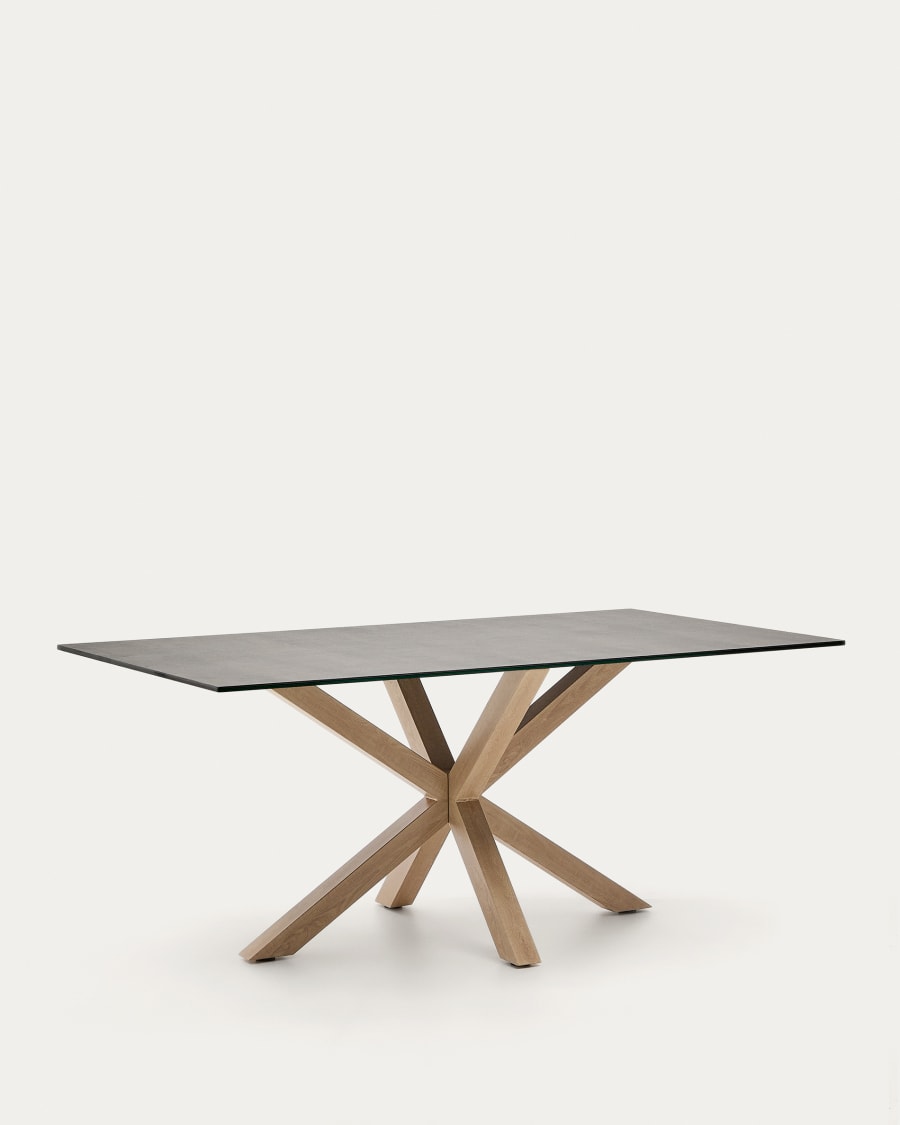 Argo table in Iron Moss porcelain and wood-effect steel legs, 180 x 100 cm