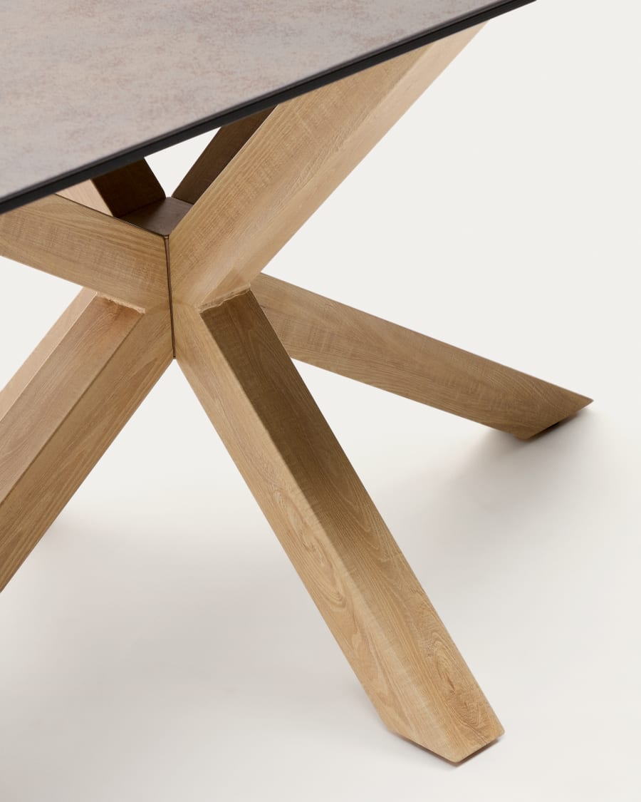 Argo table in Iron Moss porcelain and wood-effect steel legs, 180 x 100 cm