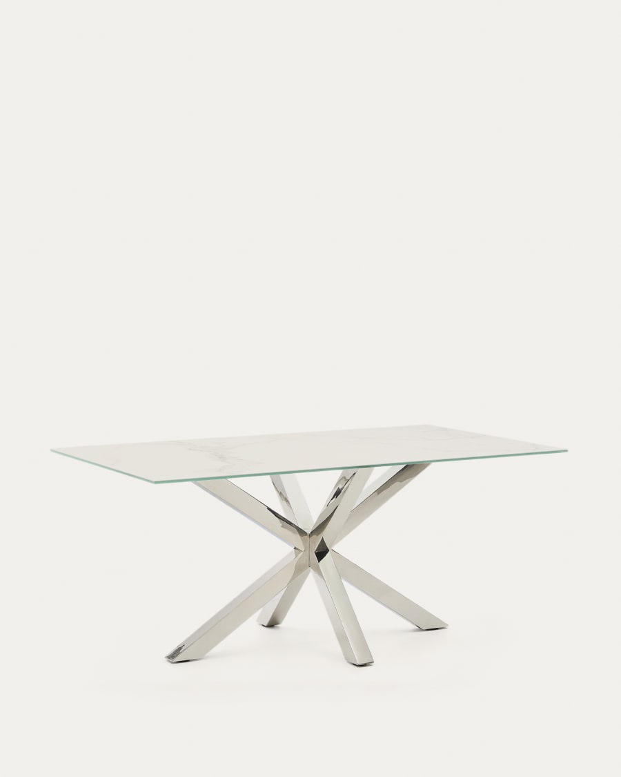 Tisch Argo aus Iron Moss-Porzellan und Beinen aus Edelstahl, 160 x 90 cm