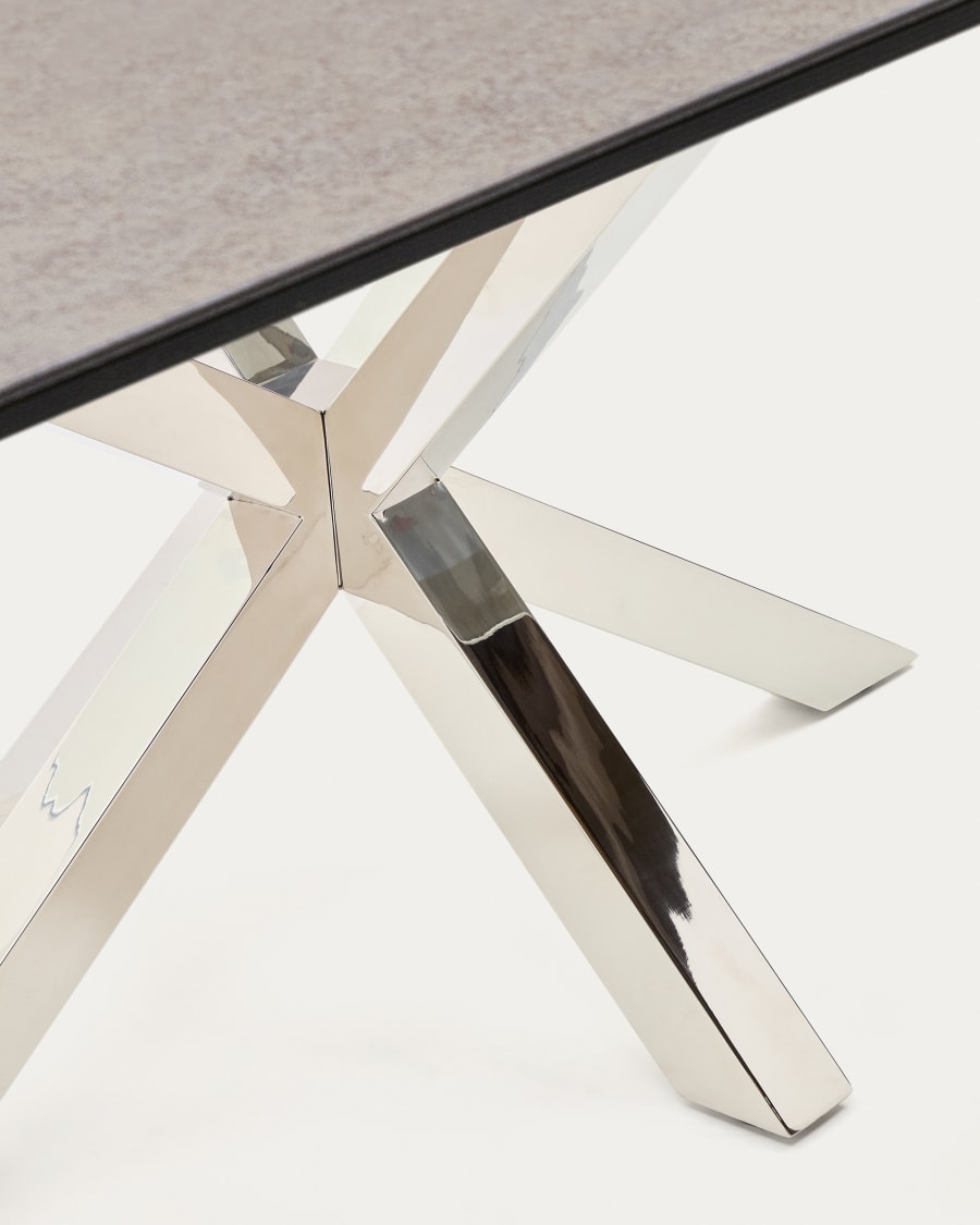 Tisch Argo aus Iron Moss-Porzellan und Beinen aus Edelstahl, 160 x 90 cm