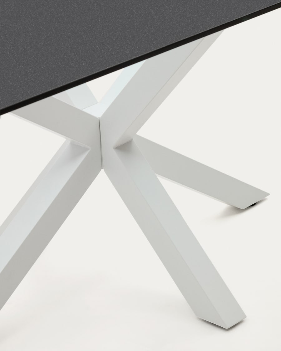 Argo table in frosted black glass and steel legs with black finish 160 x 90 cm