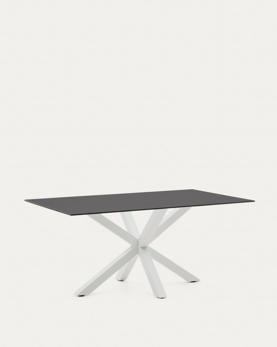 Argo table in frosted black glass and steel legs with black finish 160 x 90 cm