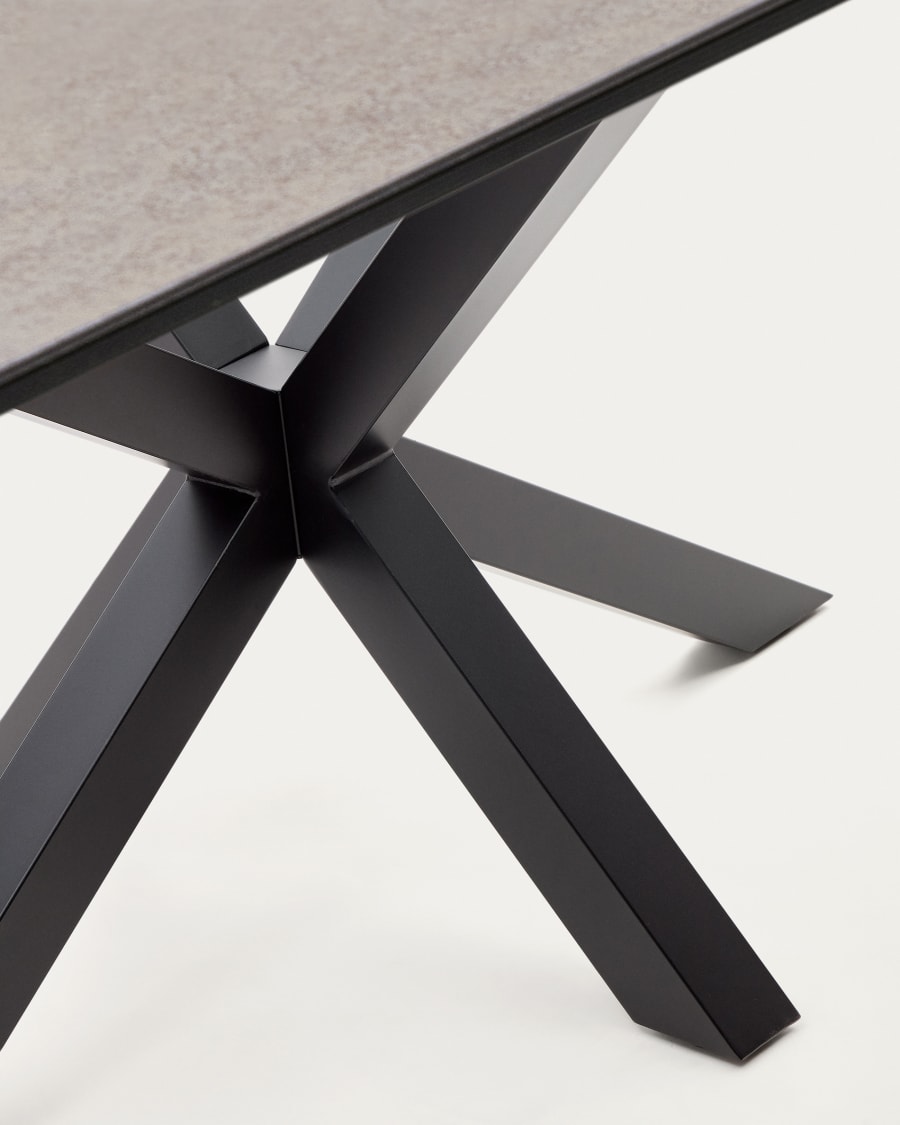Argo table in Iron Moss porcelain and steel legs with black finish, 160 x 90 cm
