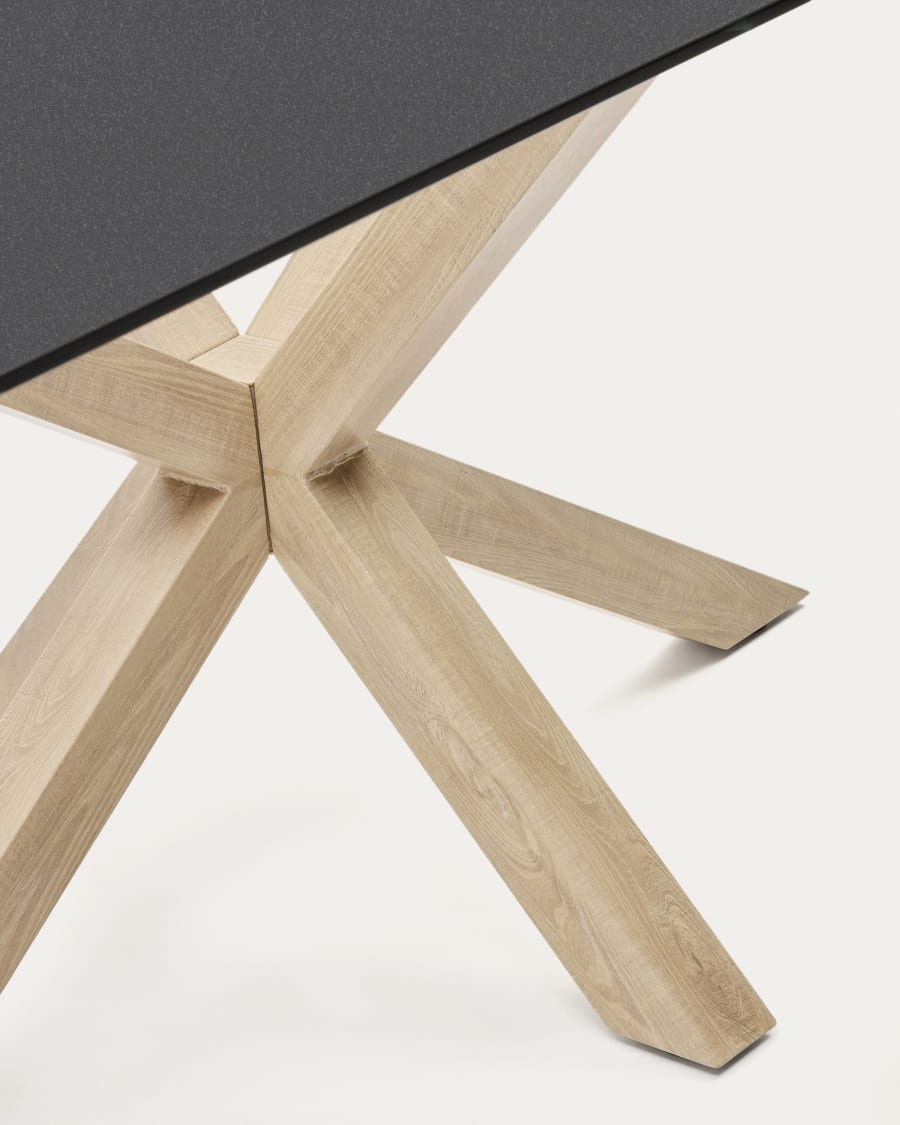 Argo table in frosted black glass and wood-effect steel legs 160 x 90 cm