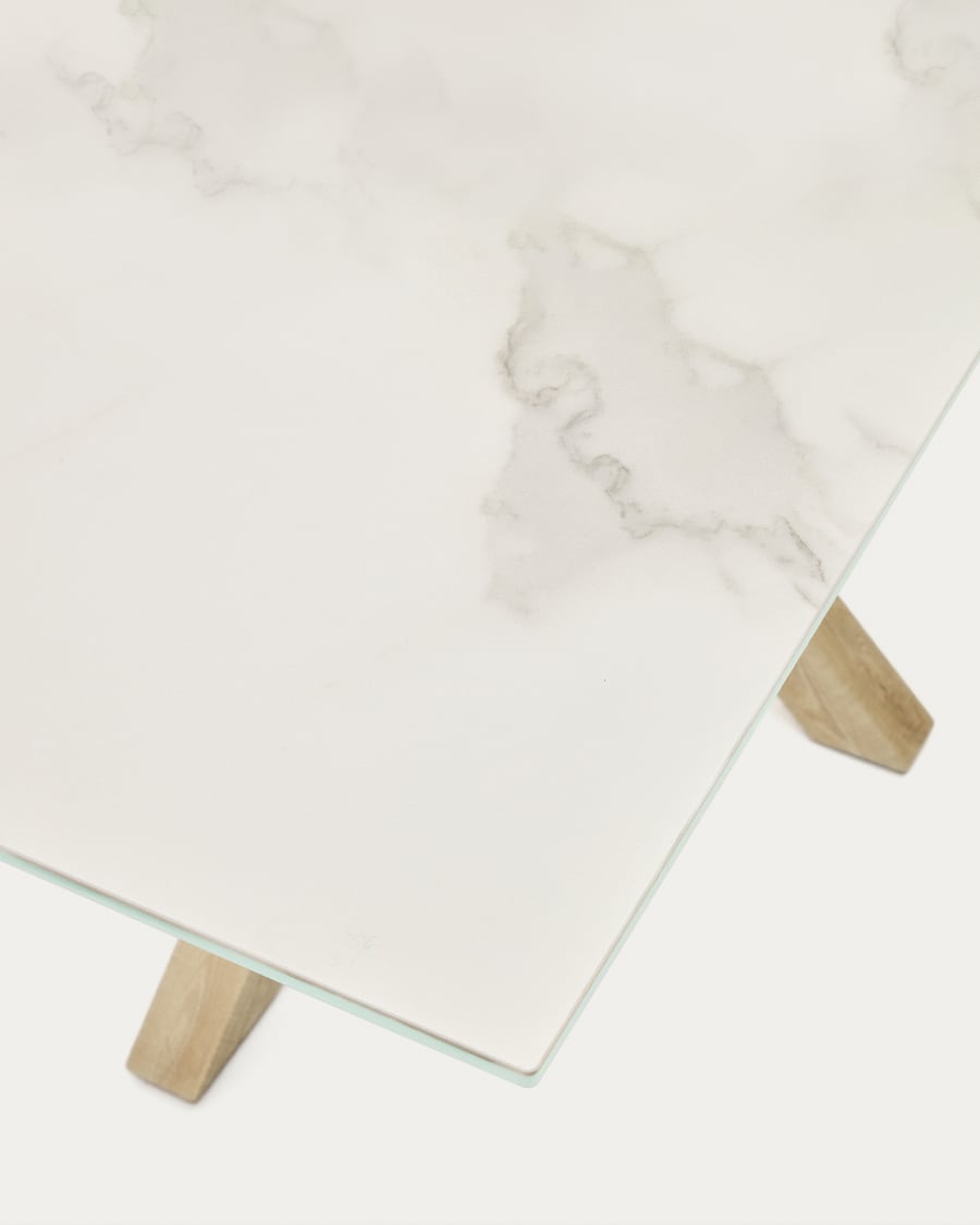 Argo porcelain table in white with steel wooden effect legs 160 cm