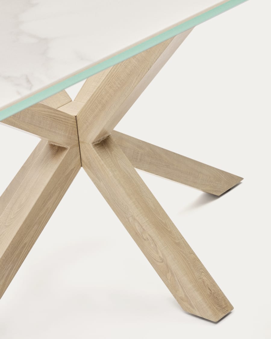 Argo porcelain table in white with steel wooden effect legs 160 cm
