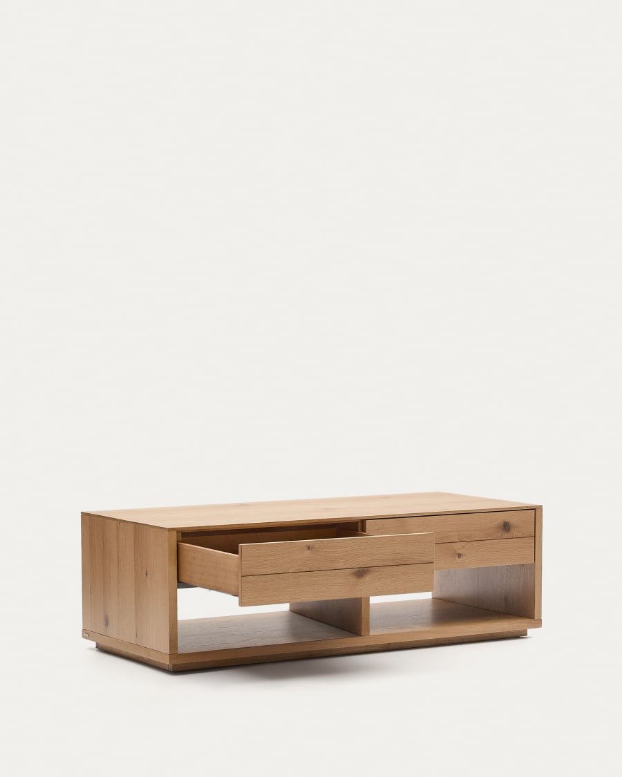 Alguema coffee table 2 drawers in oak veneer with natural finish 140 x 60 cm