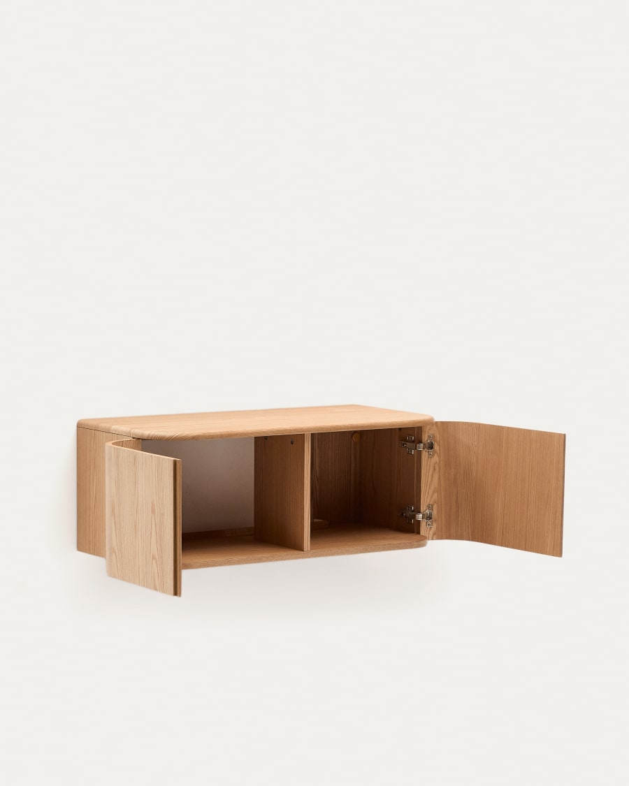 Salaya ash laminated plywood bathroom cupboard in a natural finish, 90 x 45 cm
