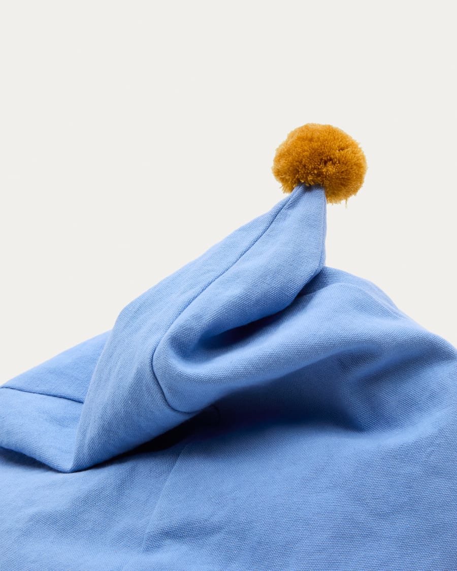 Sitzsack Olvi aus Baumwolle blau mit senffarbener Quaste Ø 60 cm