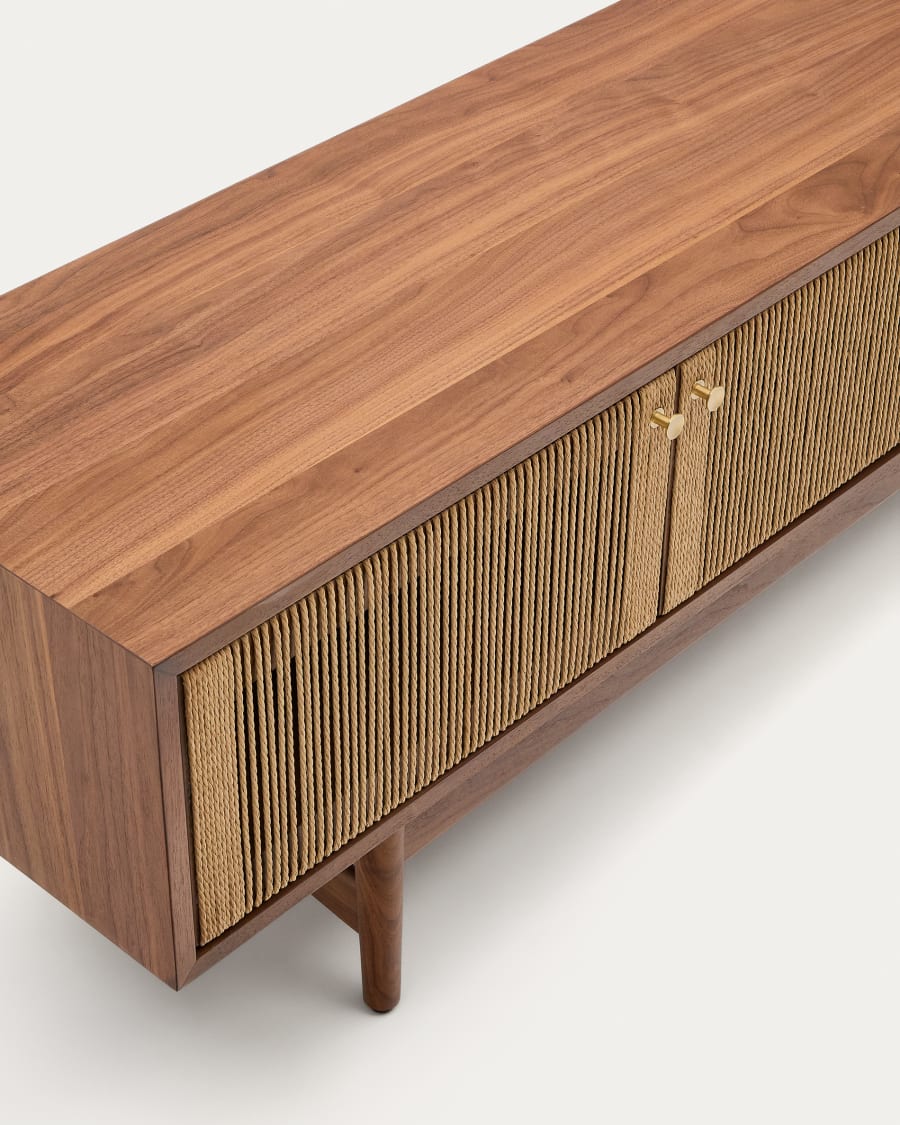 Elan TV cabinet 3 doors veneer and solid walnut and cord 200