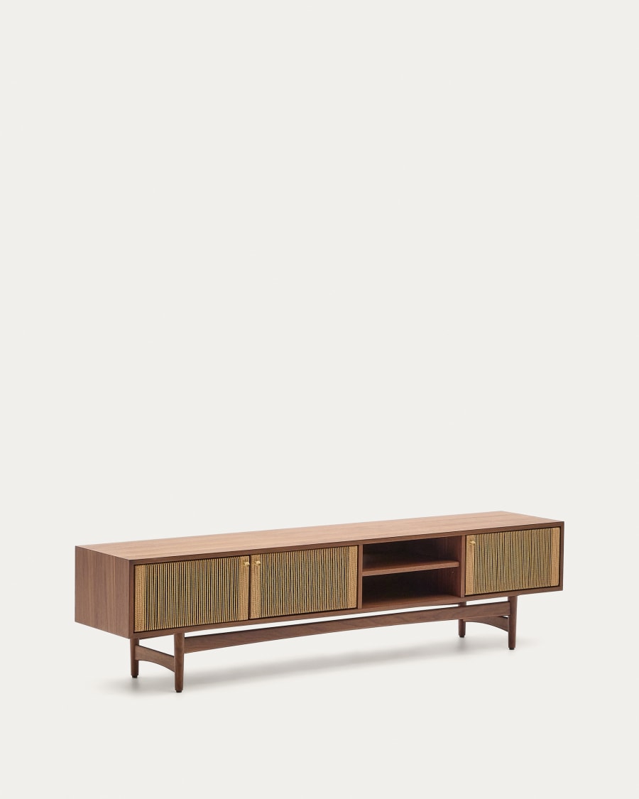 Elan TV cabinet 3 doors veneer and solid walnut and cord 200 x 50 cm FSC Mix Credit