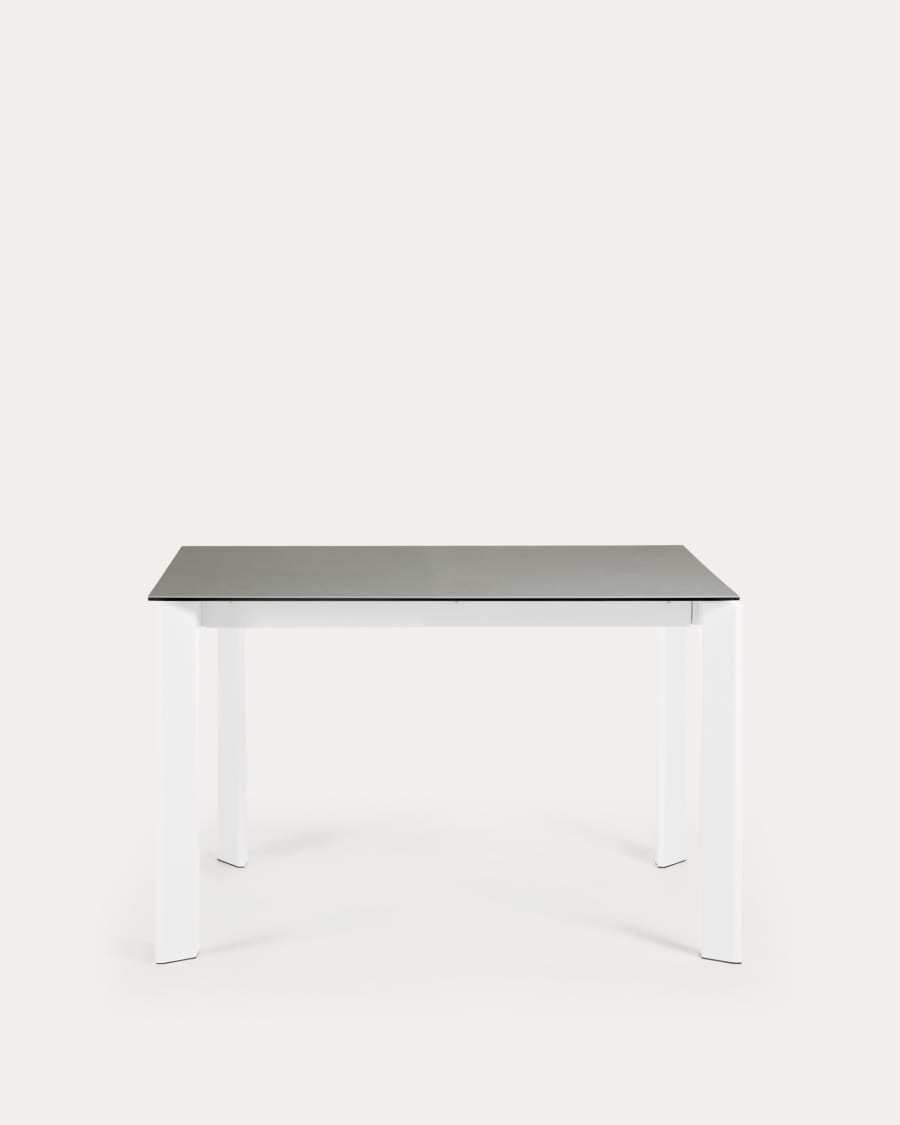 Axis Ausziehtisch Feinsteinzeug Hydra Plomo Finish Stahlbeine weiß 120 (180) cm