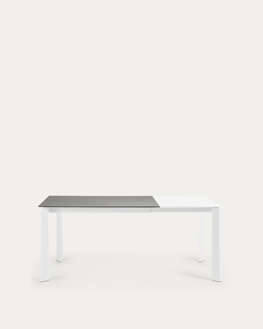Axis Ausziehtisch Feinsteinzeug Hydra Plomo Finish Stahlbeine weiß 120 (180) cm