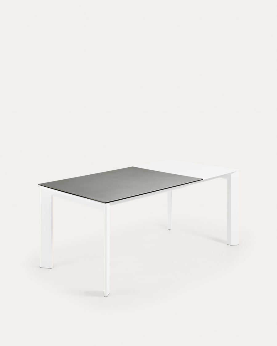 Axis Ausziehtisch Feinsteinzeug Hydra Plomo Finish Stahlbeine weiß 120 (180) cm