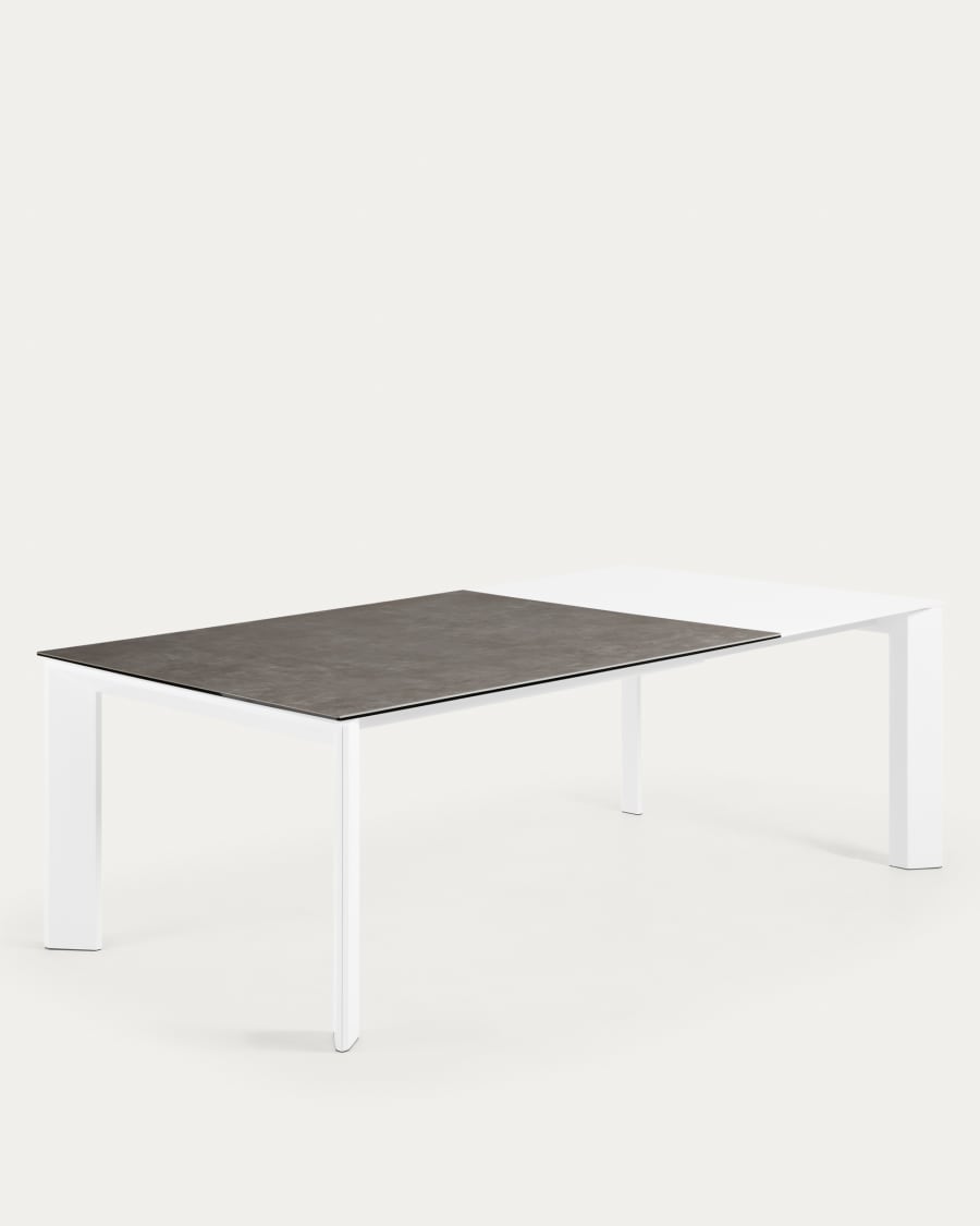 Axis Ausziehtisch Feinsteinzeug mit Vulcano Ceniza Finish Stahlbeine weiß 160 (220) cm
