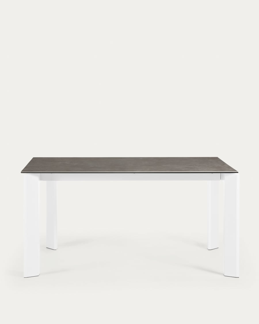 Axis Ausziehtisch Feinsteinzeug mit Vulcano Ceniza Finish Stahlbeine weiß 160 (220) cm