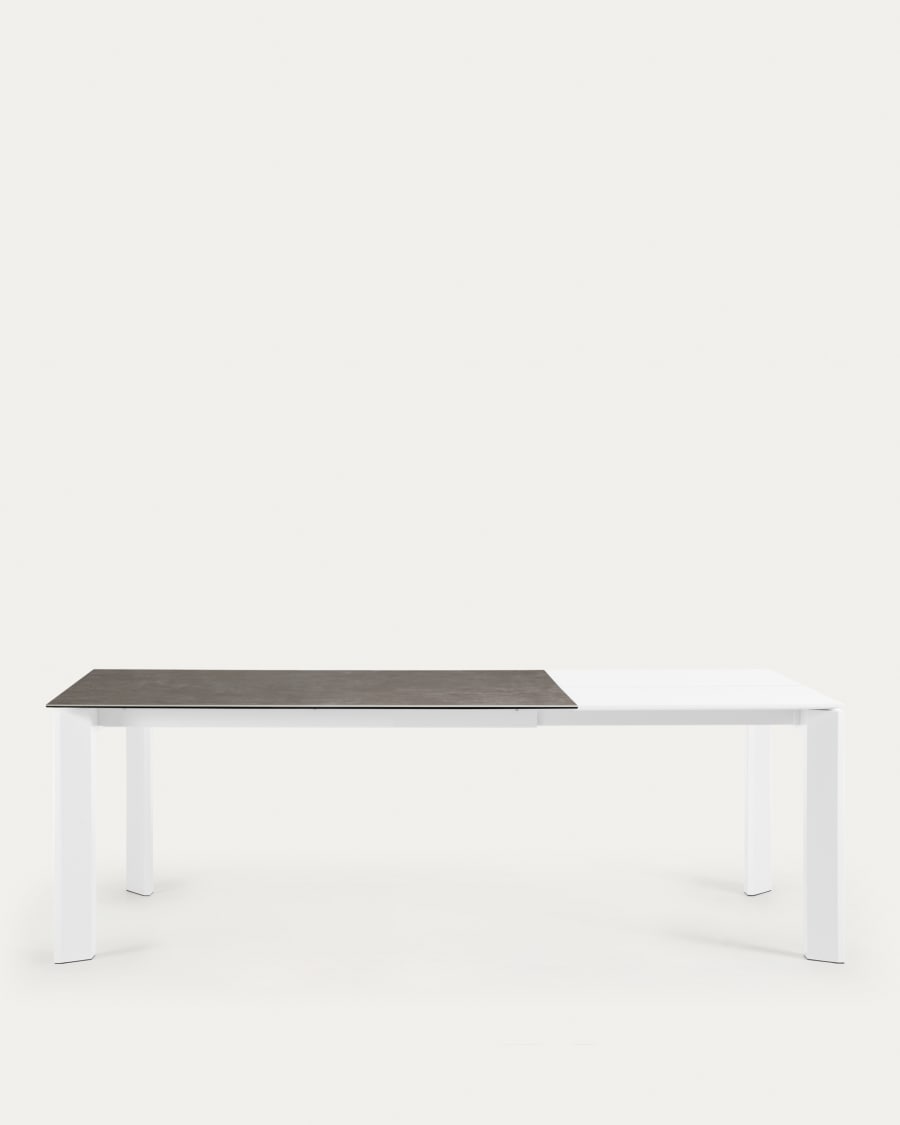 Axis Ausziehtisch Feinsteinzeug mit Vulcano Ceniza Finish Stahlbeine weiß 160 (220) cm