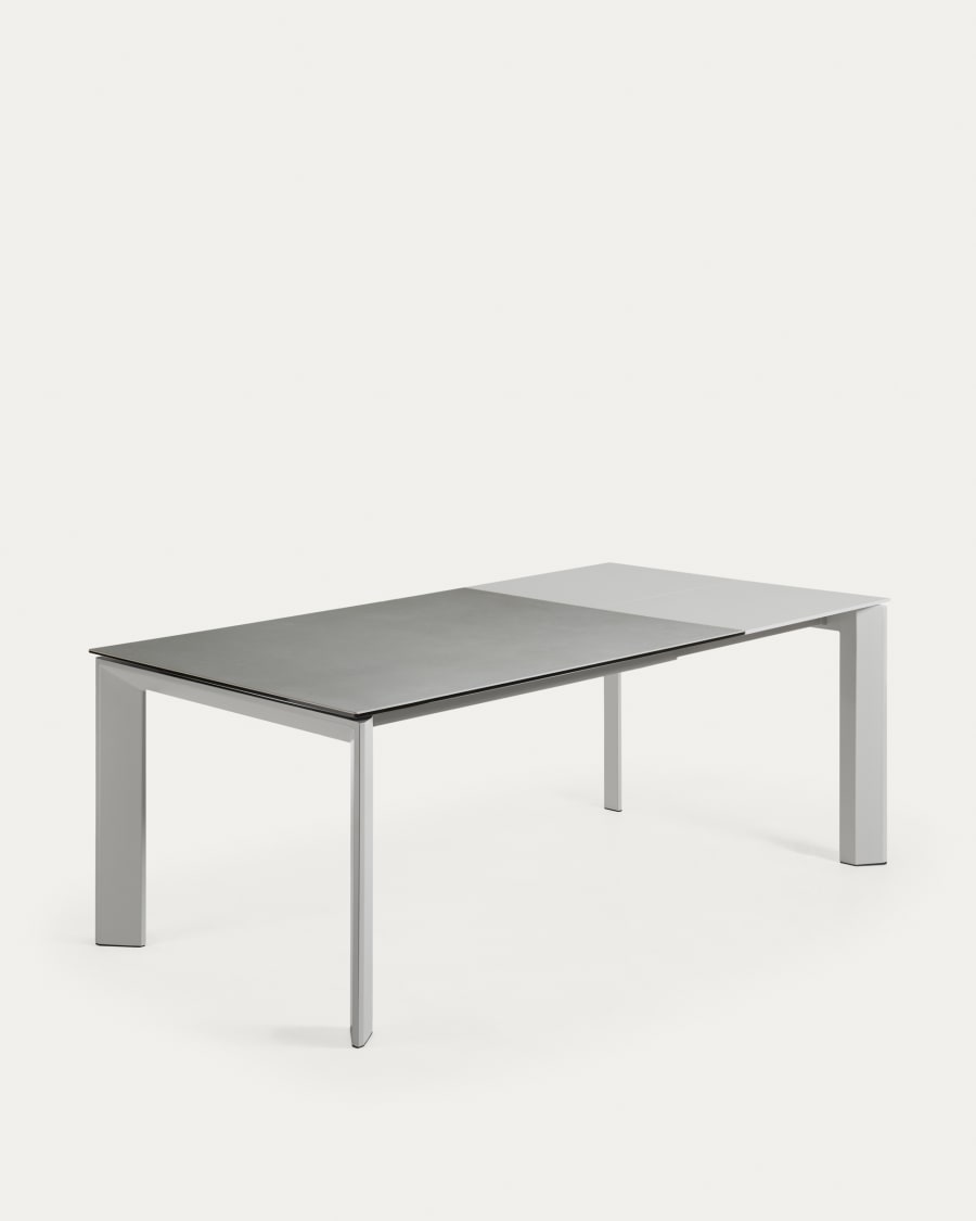 Axis Ausziehtisch Feinsteinzeug mit Hydra Plomo Finish Stahlbeine in Grau 140 (200) cm