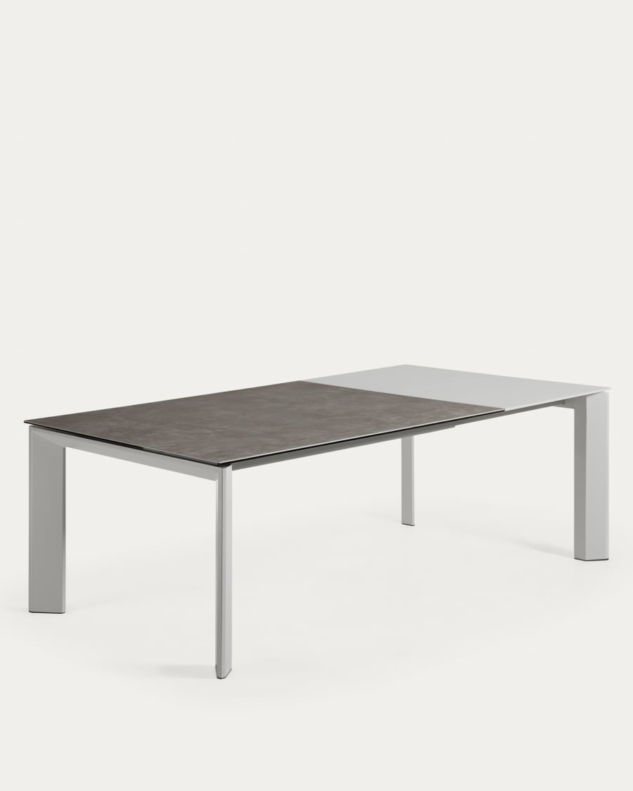 Axis Ausziehtisch Feinsteinzeug mit Vulcano Ceniza Finish Stahlbeine grau 160 (220) cm