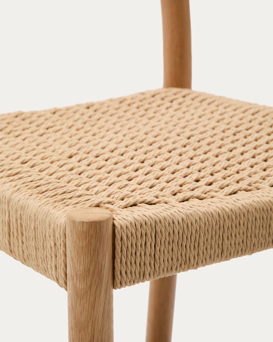 Yalia stool with a backrest in solid oak wood in a natural finish,and rope cord seat, 65 cm FSC 100%