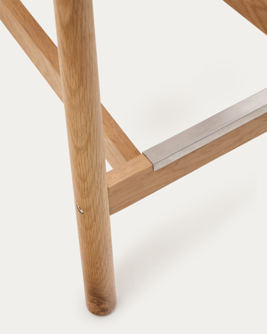 Yalia stool with a backrest in solid oak wood in a natural finish,and rope cord seat, 65 cm FSC 100%