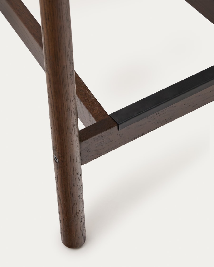 Yalia stool with a backrest in solid oak wood in a walnut finish, and rope cord seat, 65 cm FSC 100%