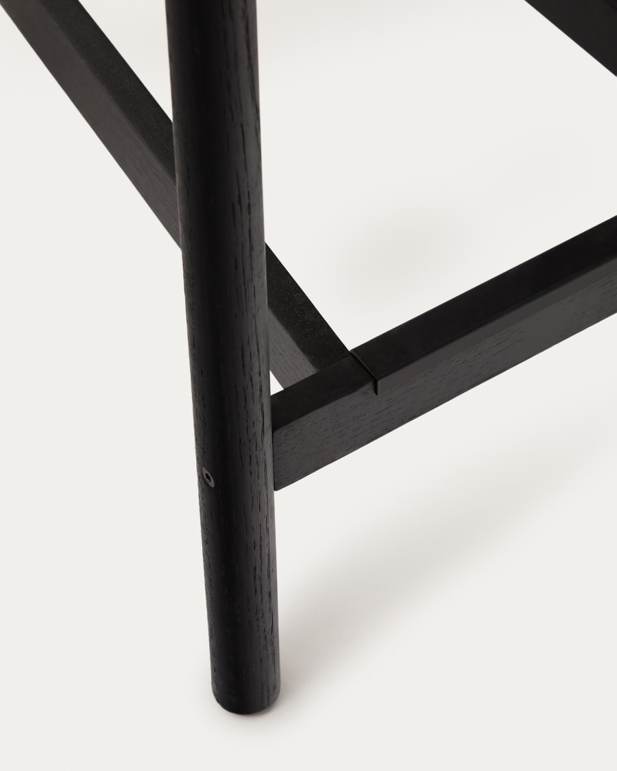 Yalia stool with a backrest in solid oak wood in a black finish, and rope cord seat, 65 cm FSC 100%