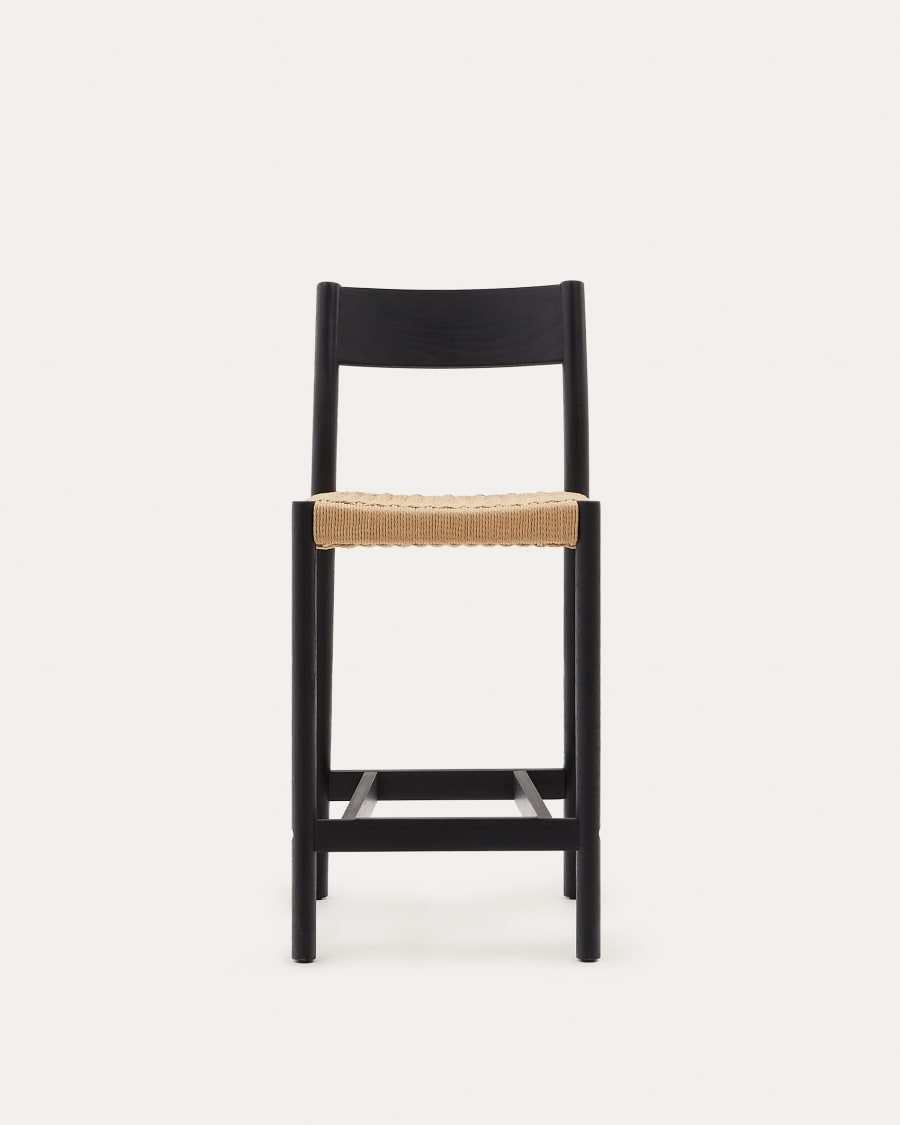 Yalia stool with a backrest in solid oak wood in a black finish, and rope cord seat, 65 cm FSC 100%