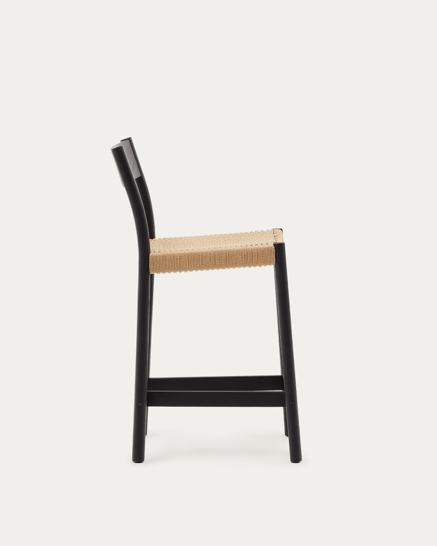 Yalia stool with a backrest in solid oak wood in a black finish, and rope cord seat, 65 cm FSC 100%