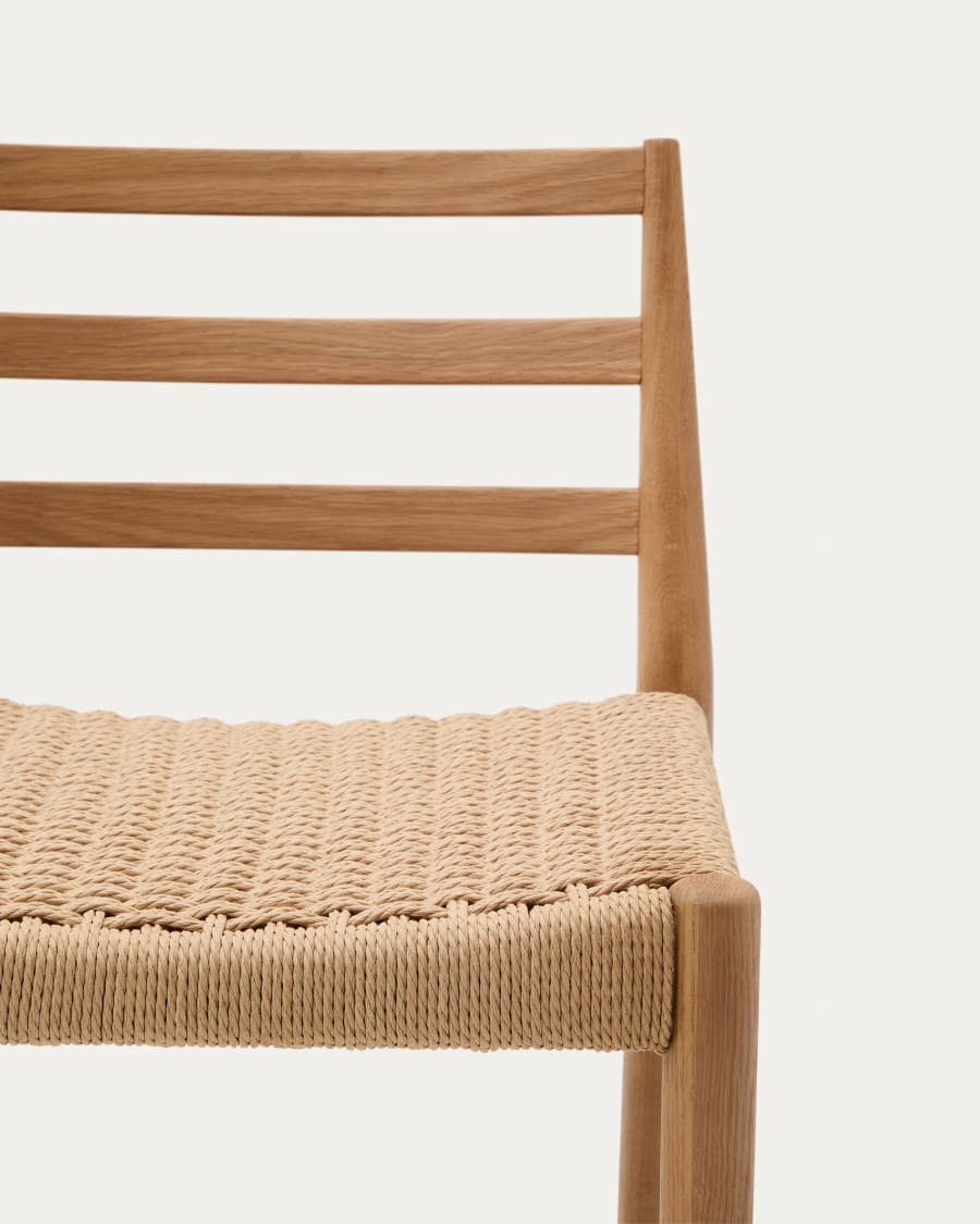 Analy stool with a backrest in solid oak wood in a natural finish, and rope cord seat, 70 cm FSC 100%