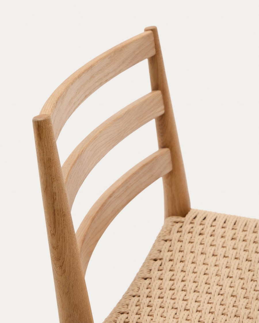 Analy stool with a backrest in solid oak wood in a natural finish, and rope cord seat, 70 cm FSC 100%