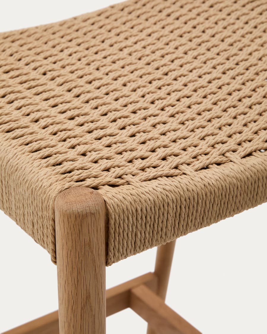Analy stool with a backrest in solid oak wood in a natural finish, and rope cord seat, 70 cm FSC 100%