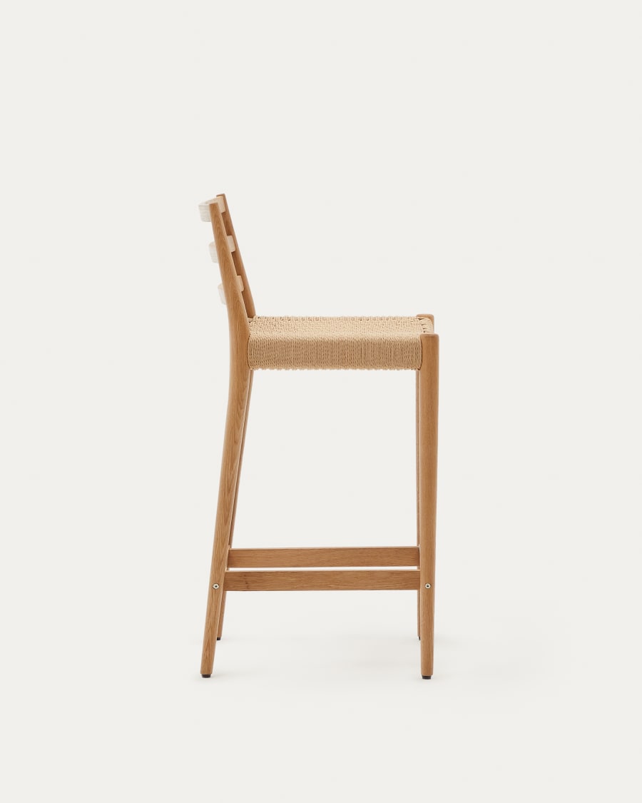 Analy stool with a backrest in solid oak wood in a natural finish, and rope cord seat, 70 cm FSC 100%