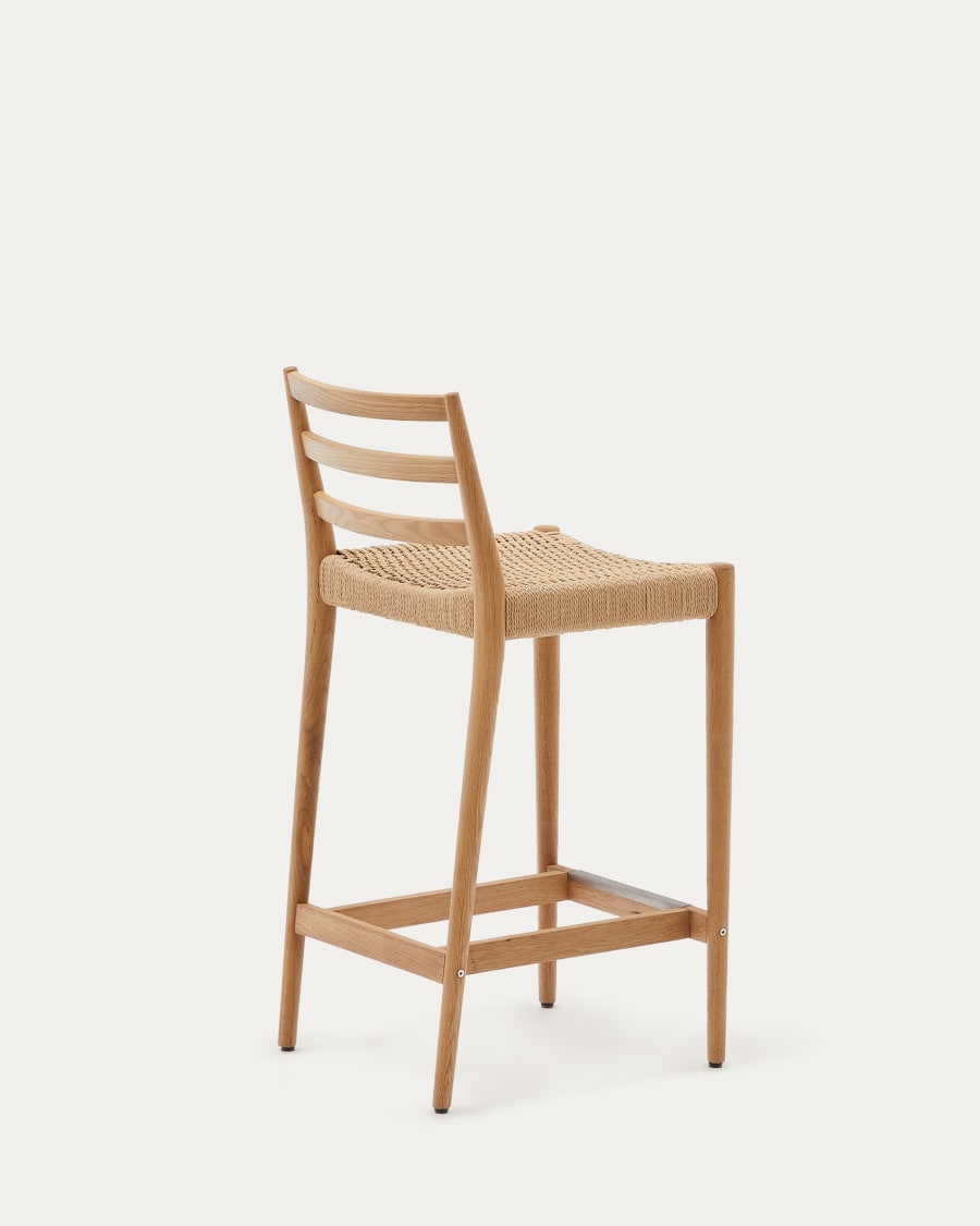 Analy stool with a backrest in solid oak wood in a natural finish, and rope cord seat, 70 cm FSC 100%