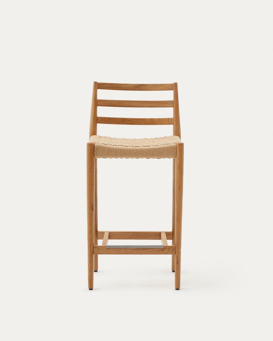 Analy stool with a backrest in solid oak wood in a natural finish, and rope cord seat, 70 cm FSC 100%
