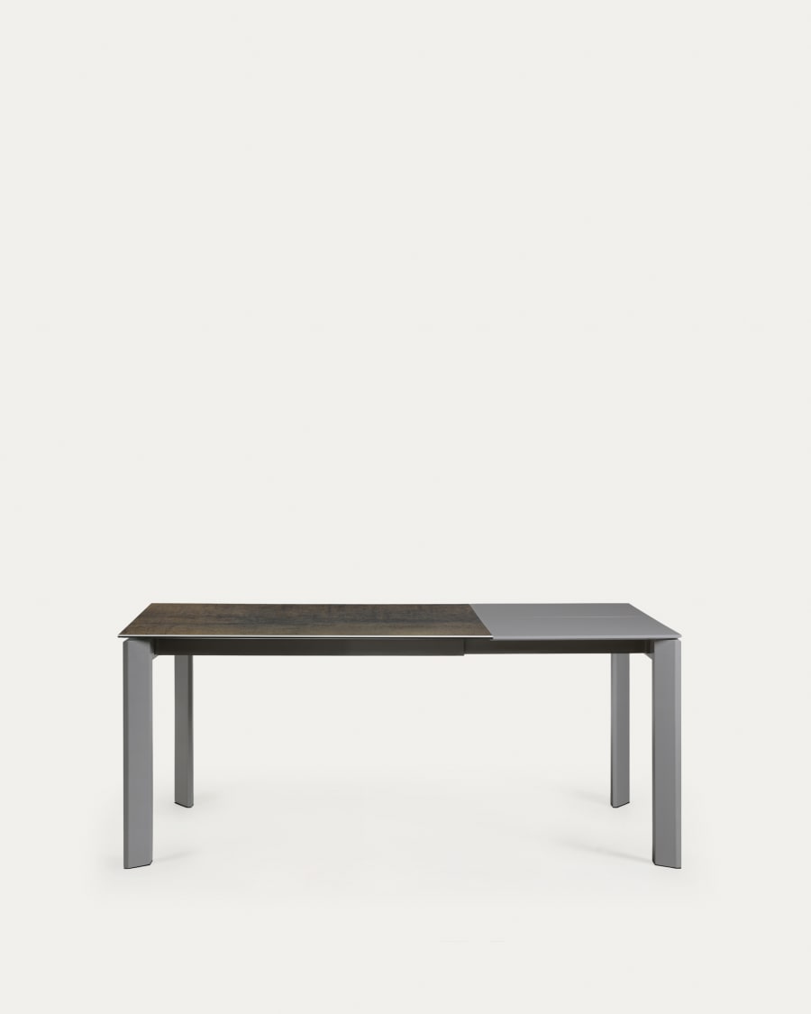 Axis Ausziehtisch Feinsteinzeug mit Iron Moss Finish Stahlbeine in Anthrazit 120 (180) cm
