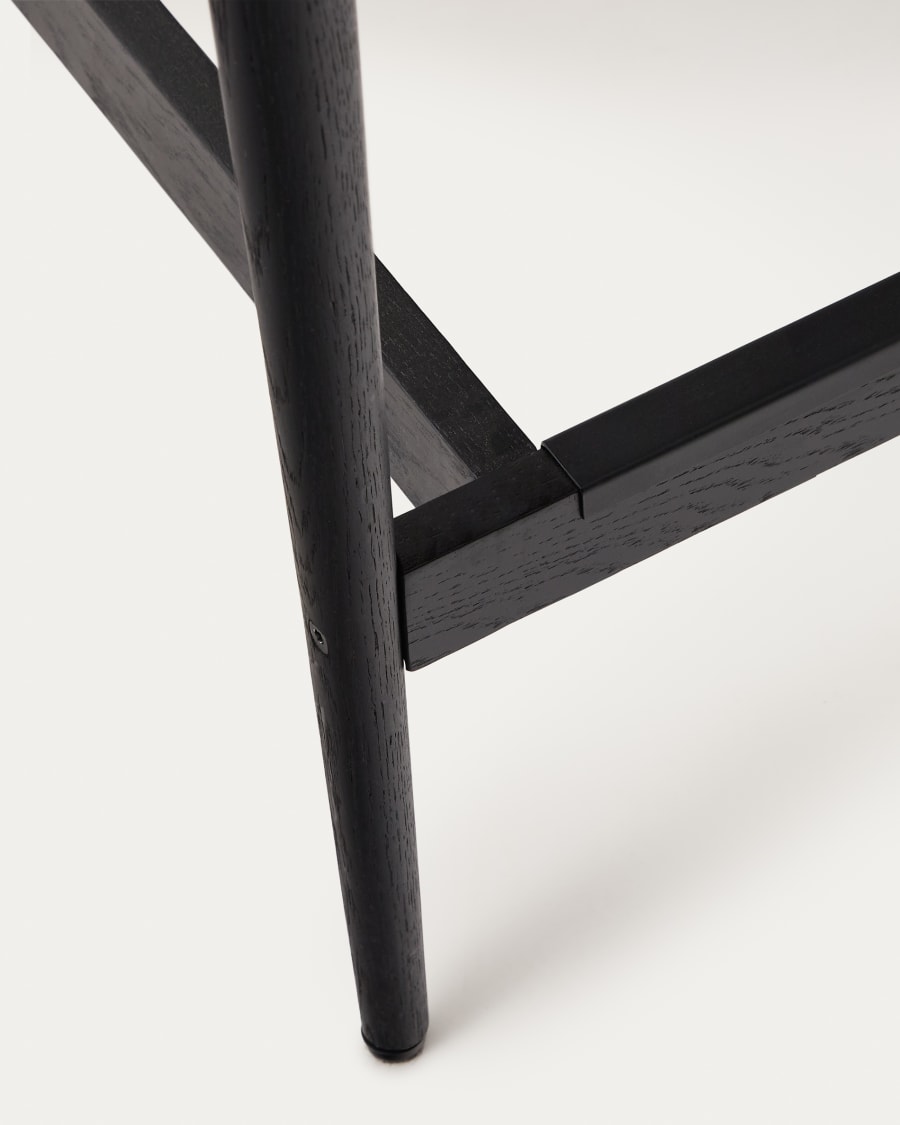 Analy stool with a backrest in solid oak wood in a black finish and rope cord seat, 70 cm, FSC 100%