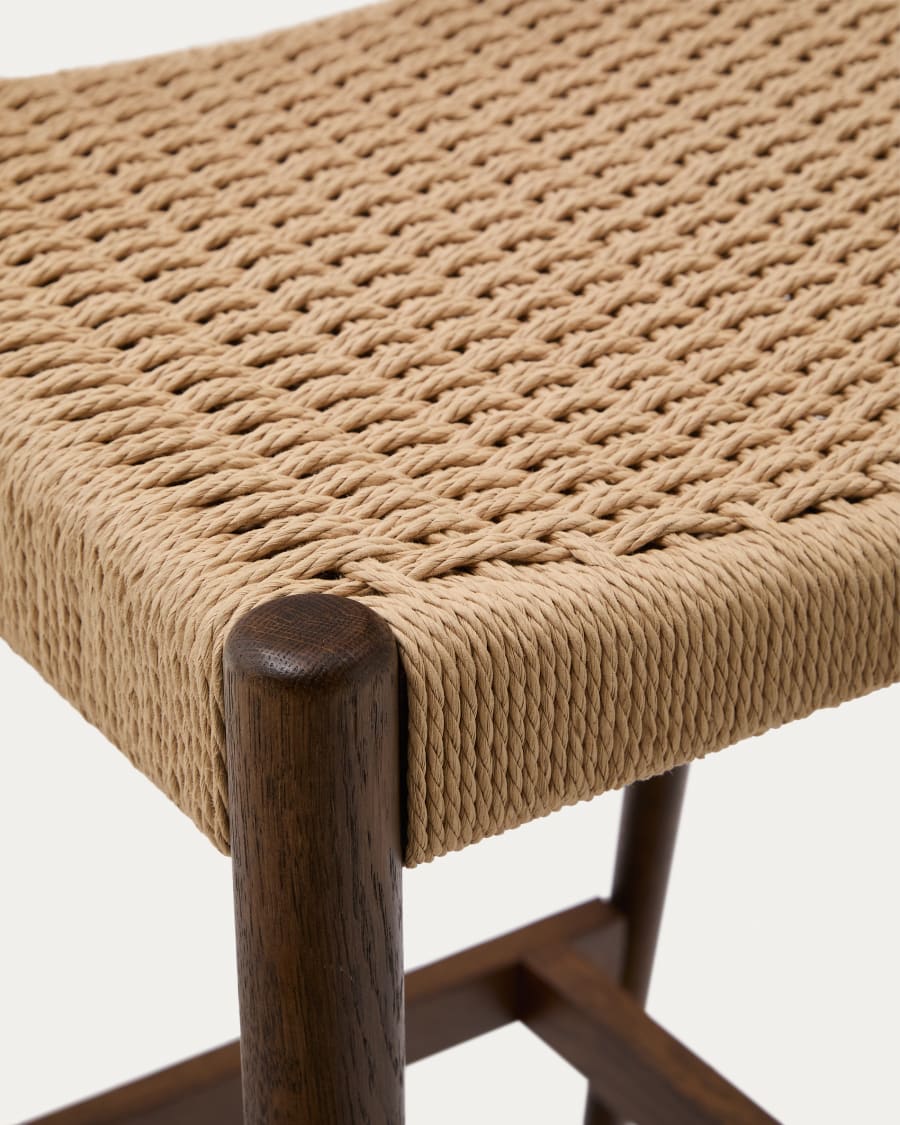 Analy stool with a backrest in solid oak wood in a walnut finish, and rope cord seat, 70 cm FSC 100%