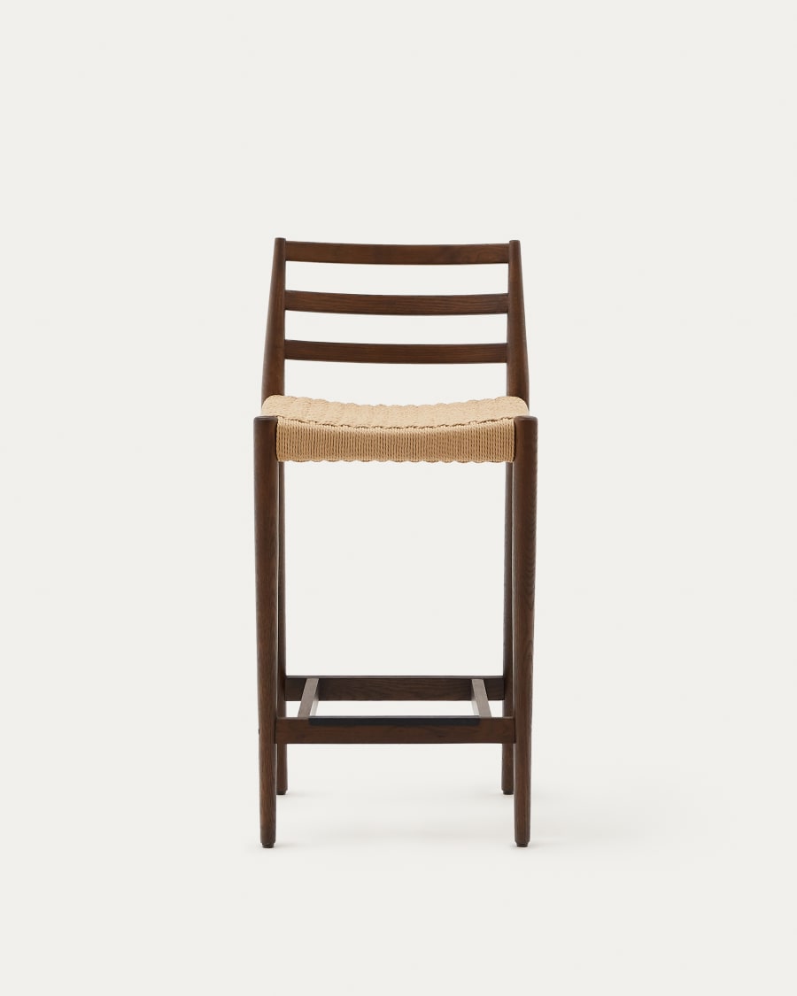 Analy stool with a backrest in solid oak wood in a walnut finish, and rope cord seat, 70 cm FSC 100%
