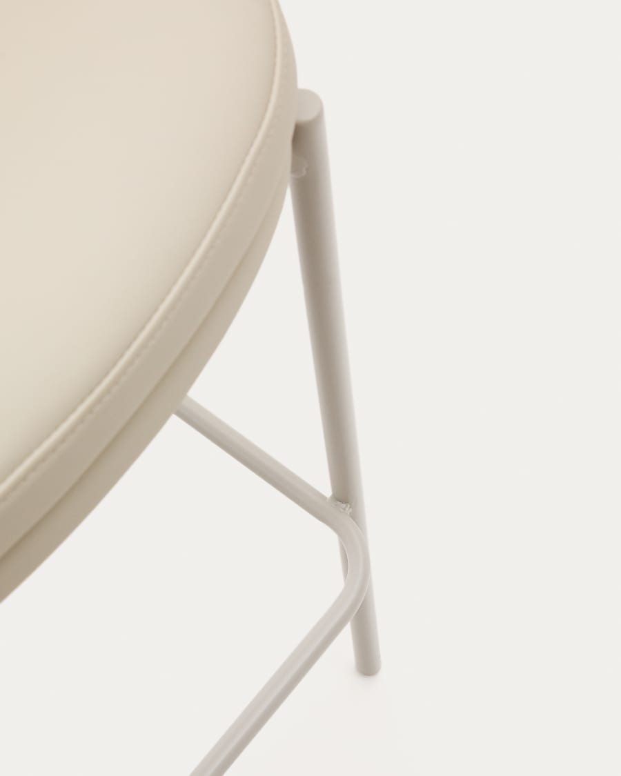 Eamy Hocker aus beigefarbenem Kunstleder, Eschenfurnier naturfarbenes Finish mit Metall 77cm