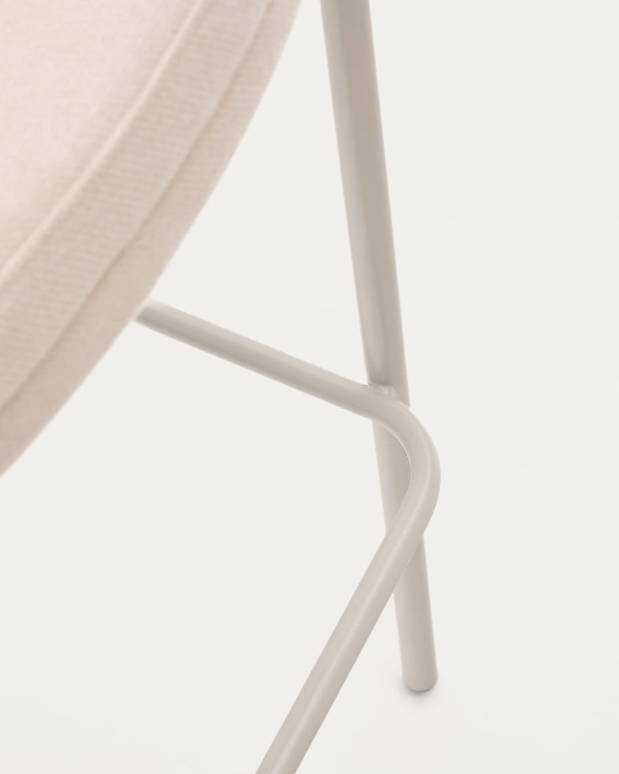 Eamy stool in beige chenille, in a natural finish ash veneer and beige metal and a height of 65 cm