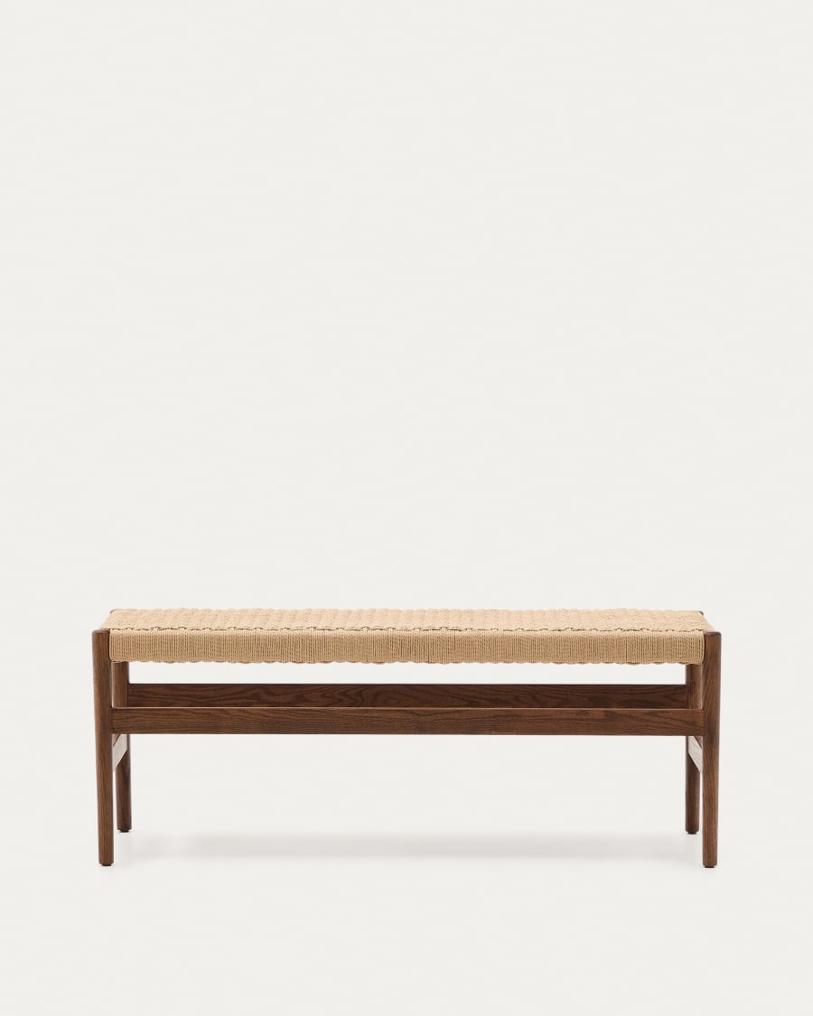 Zaide bench made of solid oak wood in a walnut finish and rope cord seat, 120 cm, FSC 100%