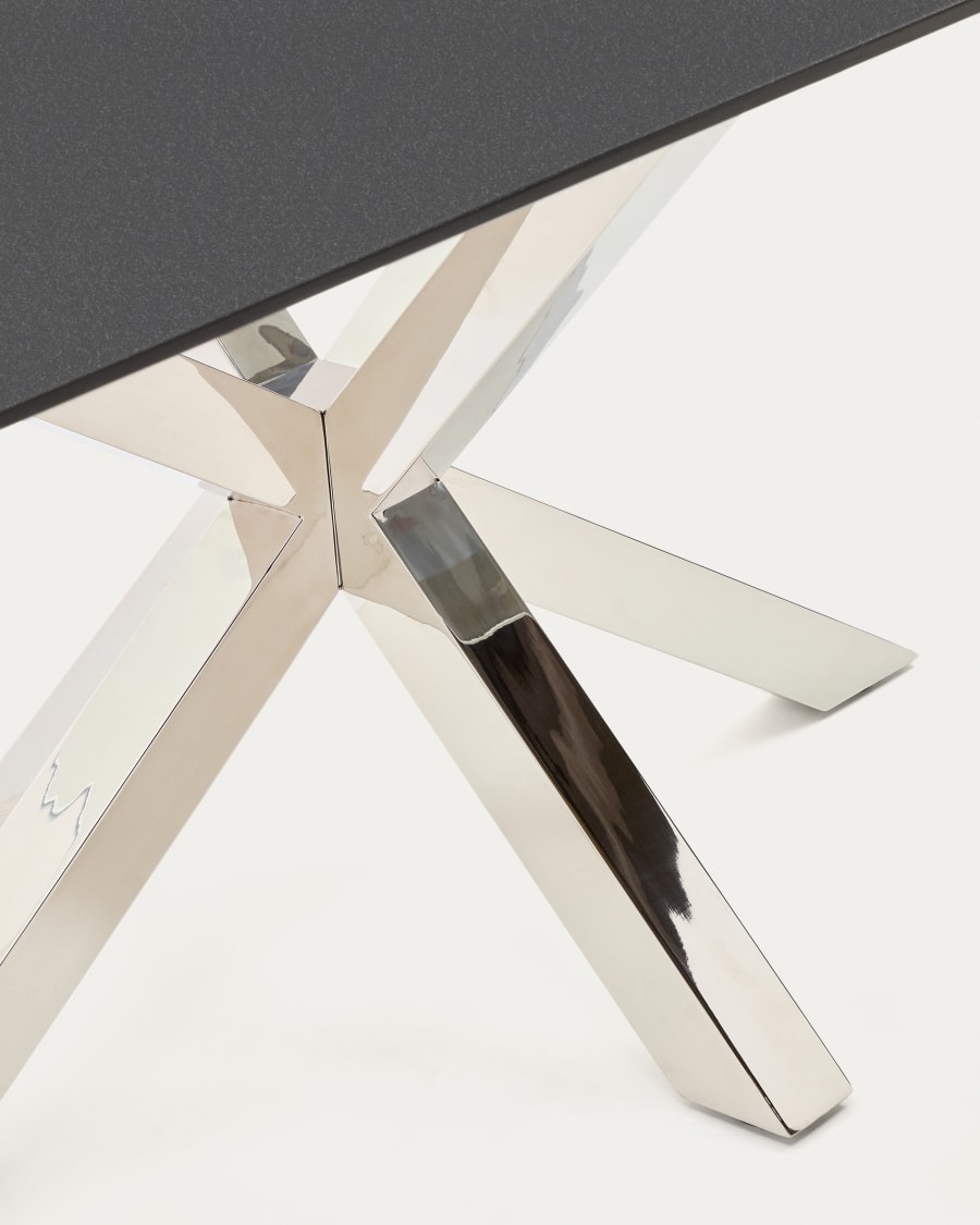 Argo table in frosted black glass and stainless steel legs 180 x 100 cm