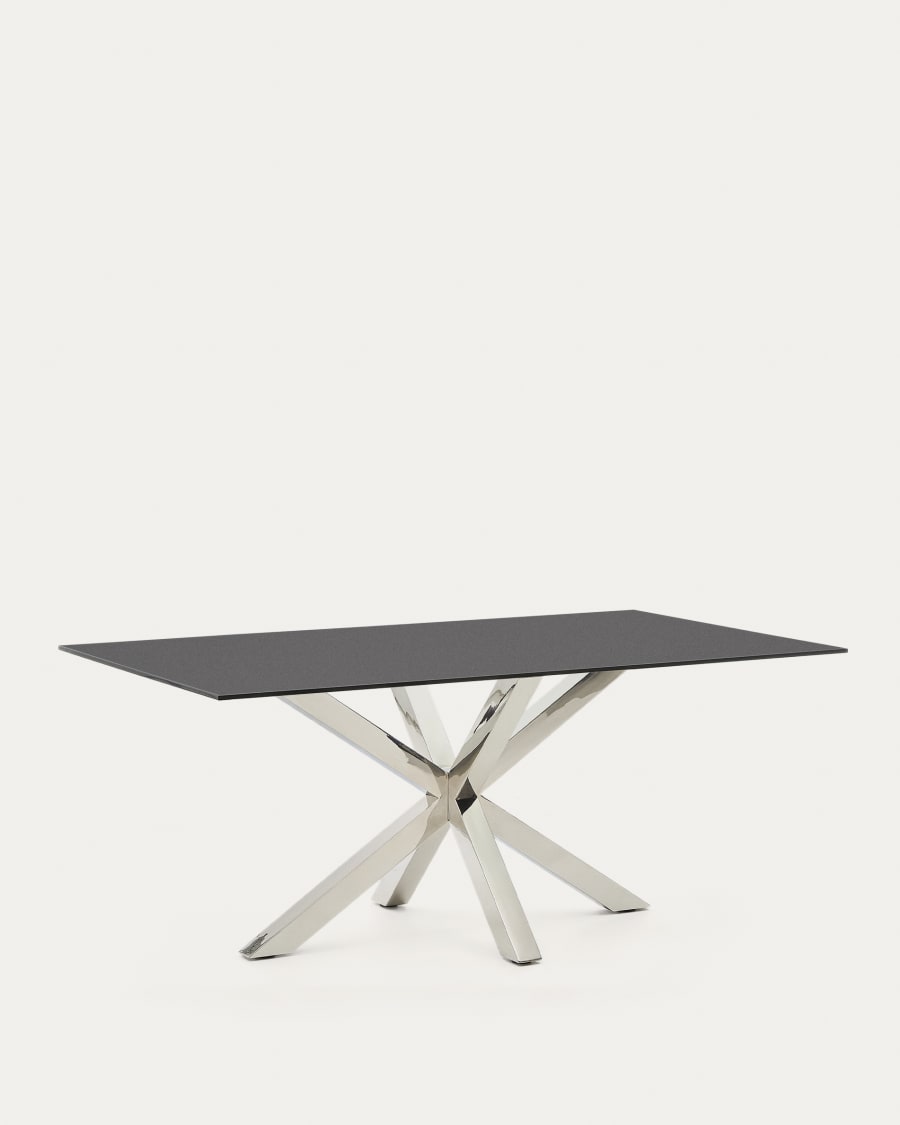 Argo table in frosted black glass and stainless steel legs 180 x 100 cm
