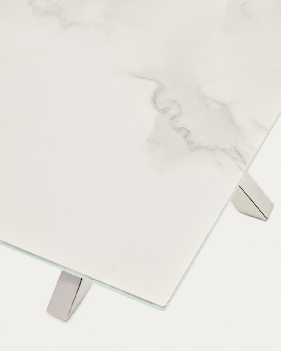 Argo table in white Kalos porcelain and stainless steel legs, 180 x 100 cm
