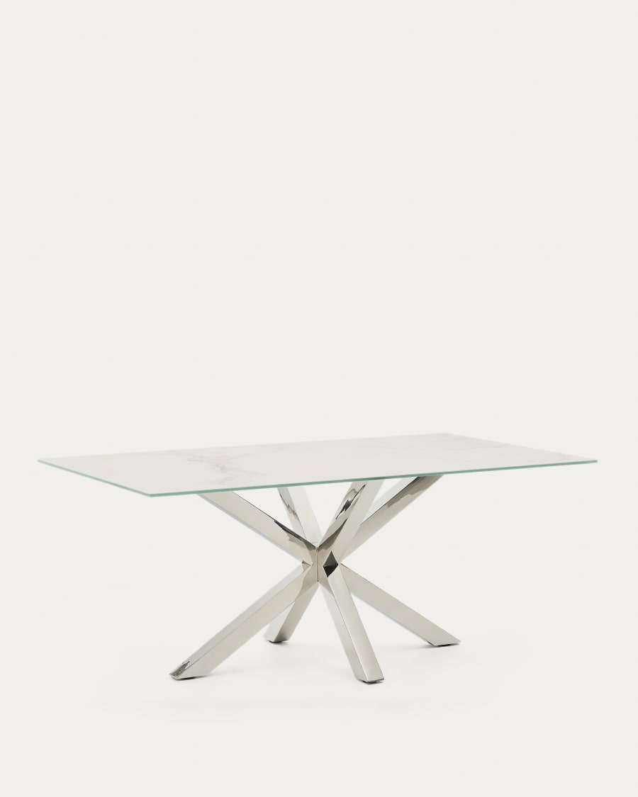 Argo table in white Kalos porcelain and stainless steel legs, 180 x 100 cm